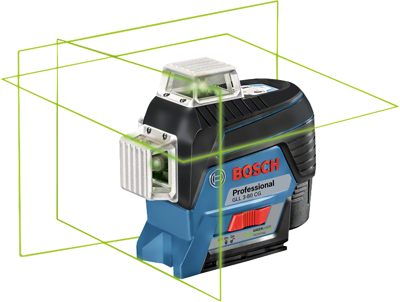 Outil de nivellement laser Bosch GLL 3-80 CG avec lignes vertes.