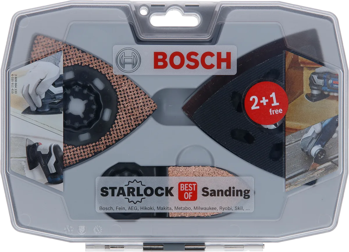 Kit de ponçage Bosch Starlock avec 2+1 disques de ponçage gratuits.