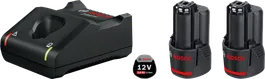 Kit de démarrage Bosch 12V avec chargeur et deux batteries.
