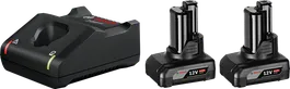 Kit de démarrage Bosch 12V avec chargeur et deux batteries.