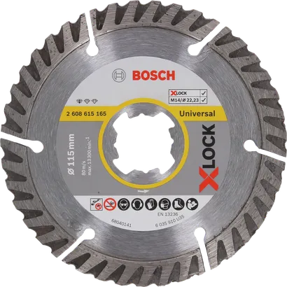 Disque à tronçonner diamanté universel Bosch X-LOCK pour meuleuses d'angle.
