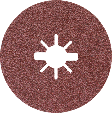Disque de ponçage en fibre Bosch avec trou central en forme d'étoile.