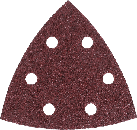 Feuille abrasive Bosch Delta avec six trous d'extraction de poussière.