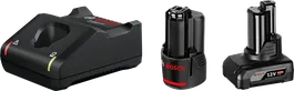 Kit de démarrage Bosch 12V avec chargeur et deux batteries.