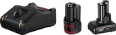 Kit de démarrage Bosch 12V avec chargeur et deux batteries.