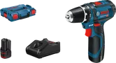 Ensemble de perceuse-visseuse sans fil Bosch GSR 12V-15 avec batterie et chargeur.