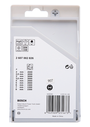 Coffret de 9 forets hexagonaux HSS PointTeQ Bosch de 2 à 8 mm.