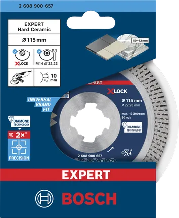 Disque à tronçonner diamanté Bosch EXPERT HardCeramic X-LOCK 115×22,23×1,4×10 mm.