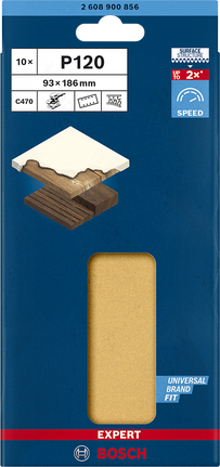 Papier de verre Bosch C470 P120 93 × 186 mm, paquet de 10.