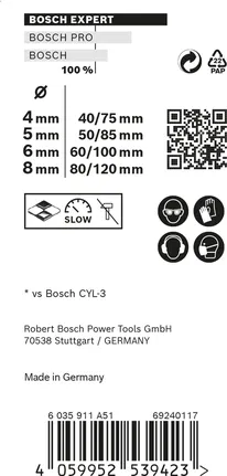 Coffret de forets Bosch EXPERT MultiConstruction CYL-9 4/5/6/8 mm.