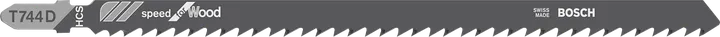 Lame de scie sauteuse Bosch T 744 D pour une coupe rapide du bois.