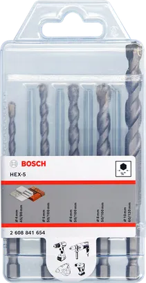 Ensemble de forets à béton Bosch HEX-5 5 pièces.