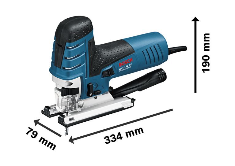 Scie sauteuse Bosch GST 150 CE, profondeur de coupe 150 mm dans le bois.