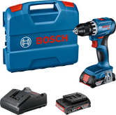 Ensemble de perceuse-visseuse sans fil Bosch GSR 18V-45 avec batterie et coffret.