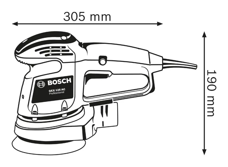 Dimensions de la ponceuse orbitale.