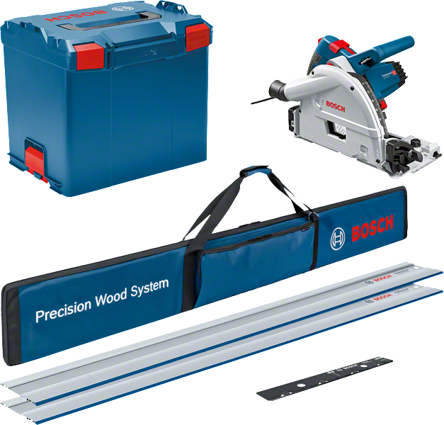 Ensemble de scie plongeante Bosch GKT 55 GCE avec rails de guidage.