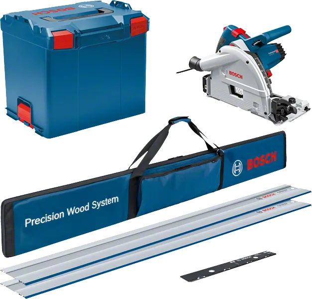 Ensemble de scie plongeante Bosch GKT 55 GCE avec rails de guidage.