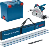 Ensemble de scie plongeante Bosch GKT 55 GCE avec rails de guidage.