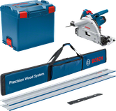 Ensemble de scie plongeante Bosch GKT 55 GCE avec rails de guidage.