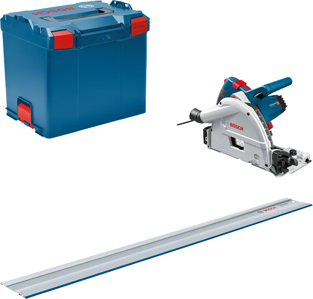 Kit de scie plongeante Bosch GKT 55 GCE avec rail de guidage.