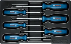 Jeu de tournevis Bosch 6 pièces dans un plateau.