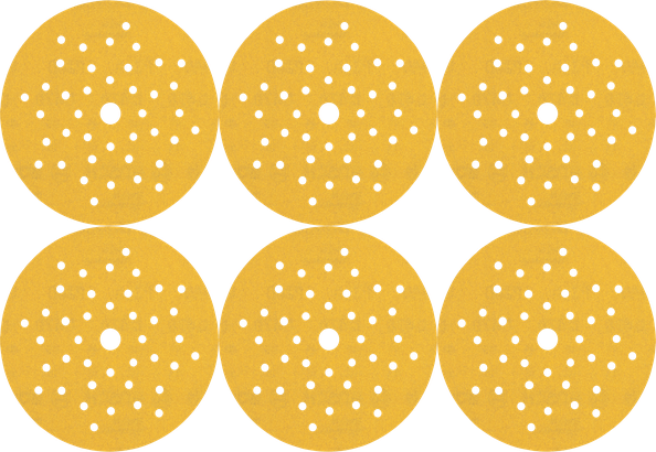 Jeu de disques abrasifs Bosch avec plusieurs trous d'extraction de poussière.