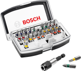 Coffret de 32 embouts de tournevis Bosch avec porte-embouts à changement rapide.