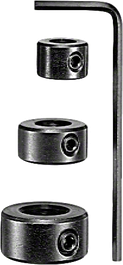 Ensemble de butées de profondeur de perçage Bosch avec trois colliers et clé hexagonale.