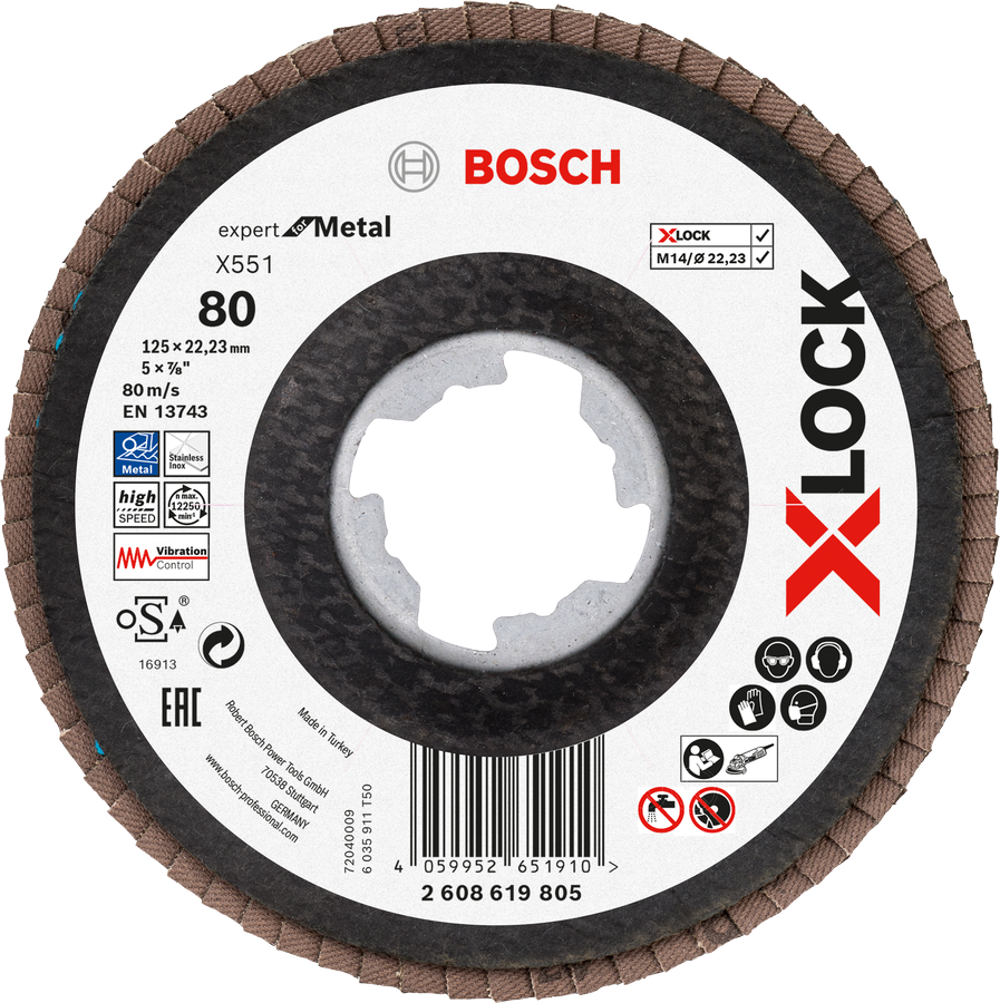Disque à lamelles Bosch X-LOCK X551 pour métal, grain 80.