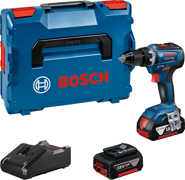 Ensemble de perceuse-visseuse sans fil Bosch GSR 18V-55 avec batterie et coffret.