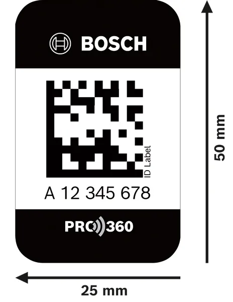 Étiquette d'identification Bosch pour PRO360 avec code QR et numéro de série.