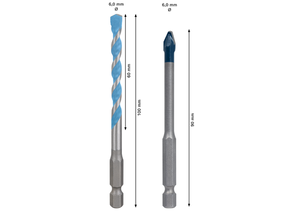 Jeu de forets Bosch HEX-9 6 mm pour céramique dure et construction multiple.
