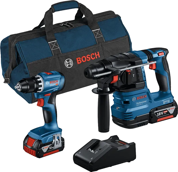Ensemble combiné Bosch 18V avec perceuse GSR 18V-45 et marteau perforateur GBH 18V-22.