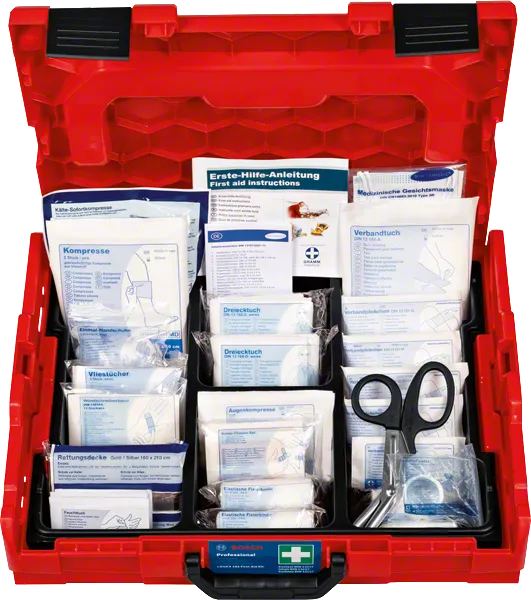Trousse de premiers secours Bosch L-BOXX 102 avec fournitures médicales.