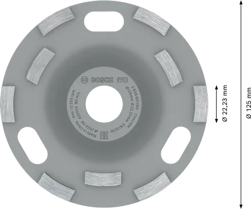 Tête de meulage pour béton Bosch PRO, diamètre 125 mm.