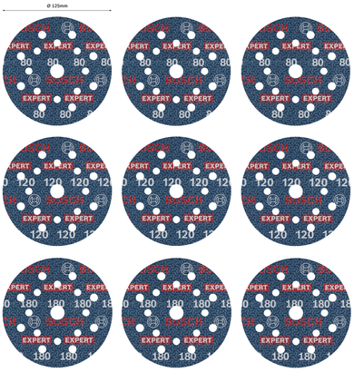 Jeu de disques abrasifs Bosch EXPERT O780, grains mixtes 125 mm.