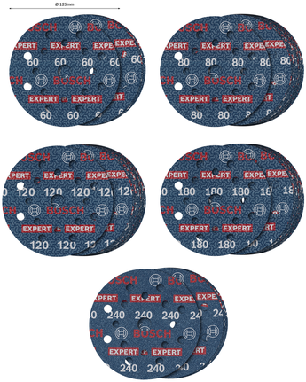 Ensemble de disques abrasifs Bosch EXPERT O780, grains assortis 125 mm.