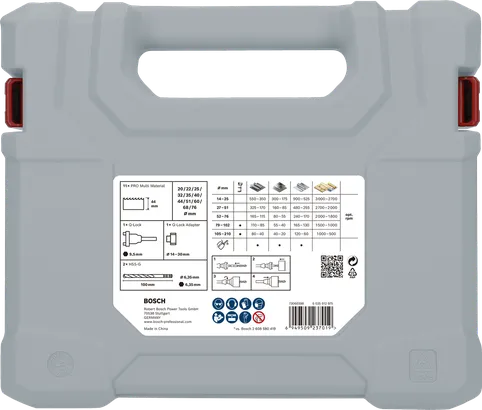 Jeu de 15 arbres de scie cloche multi-matériaux Bosch PRO Q-Lock.