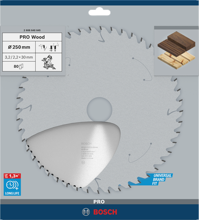Lame de scie circulaire Bosch PRO Wood 250 × 3,2 × 30 mm T80.