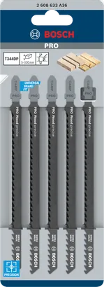 Lames de scie sauteuse Bosch PRO Wood precise T344DP 152 mm 5 pièces.