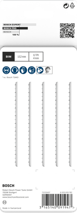 Lames de scie sauteuse Bosch PRO Hardwood T344DF 152 mm 5 pièces.