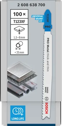 Lames de scie sauteuse Bosch T123XF 100× pour métal.