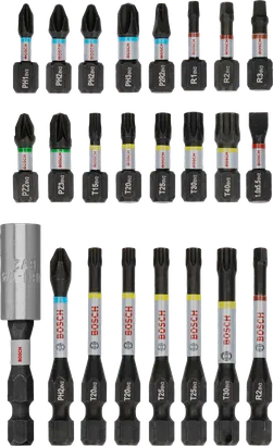 Coffret d'embouts de vissage à chocs Bosch PRO 24 pièces pour une fixation polyvalente.