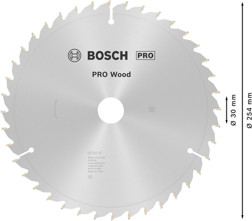 Lame de scie circulaire Bosch PRO Wood 254 mm T40 pour bois.