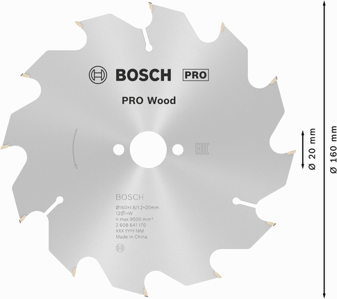 Lame de scie circulaire Bosch PRO Wood 160mm T12 pour bois.