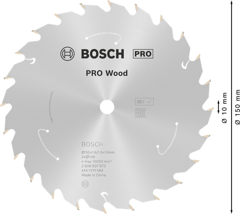 Lame de scie circulaire sans fil Bosch PRO Wood 150 mm 24 dents.