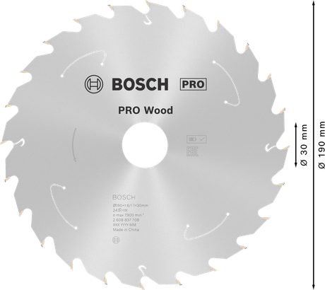 Lame de scie circulaire Bosch PRO Wood, 190 mm T24.