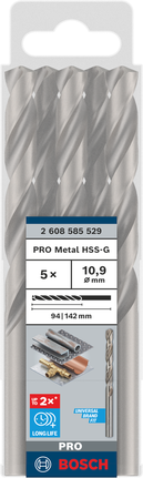 Jeu de forets hélicoïdaux Bosch PRO Metal HSS-G 10,9 mm.
