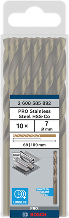 Jeu de forets Bosch PRO en acier inoxydable HSS-Co de 7 mm.