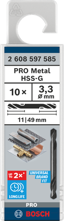 Pack de forets Bosch PRO Metal HSS-G 3,3 mm.